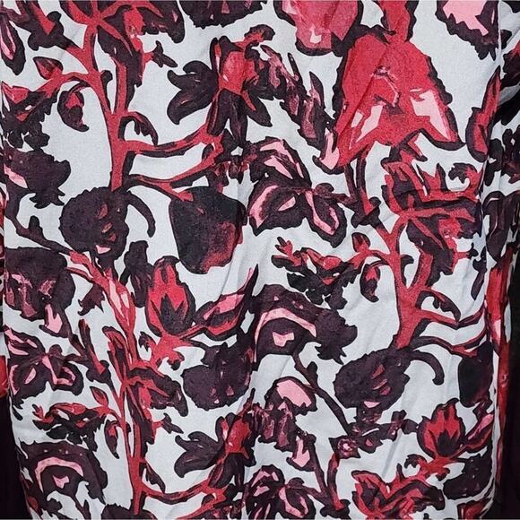 Donna Karan New York Silk Floral Tie Neck Beaded Blouse Red Burgundy Small - Picture 7 of 8